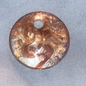 Round Shimmery Copper Pendant with Heart Motif